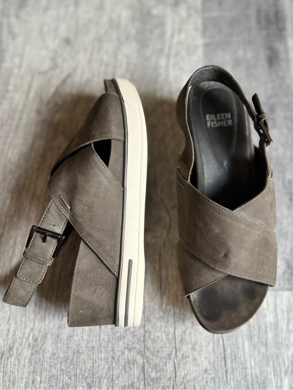 Eileen Fisher Wedge Sandals CrissCross  Brown Women's Size 7